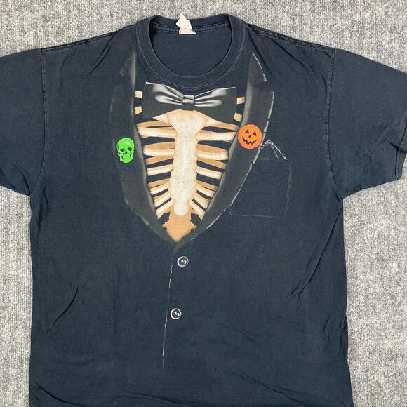 Jerzees T-Shirt Mens XL Black Halloween Skeleton Tux Costume Graphic Spooky Tee - Picture 1 of 10